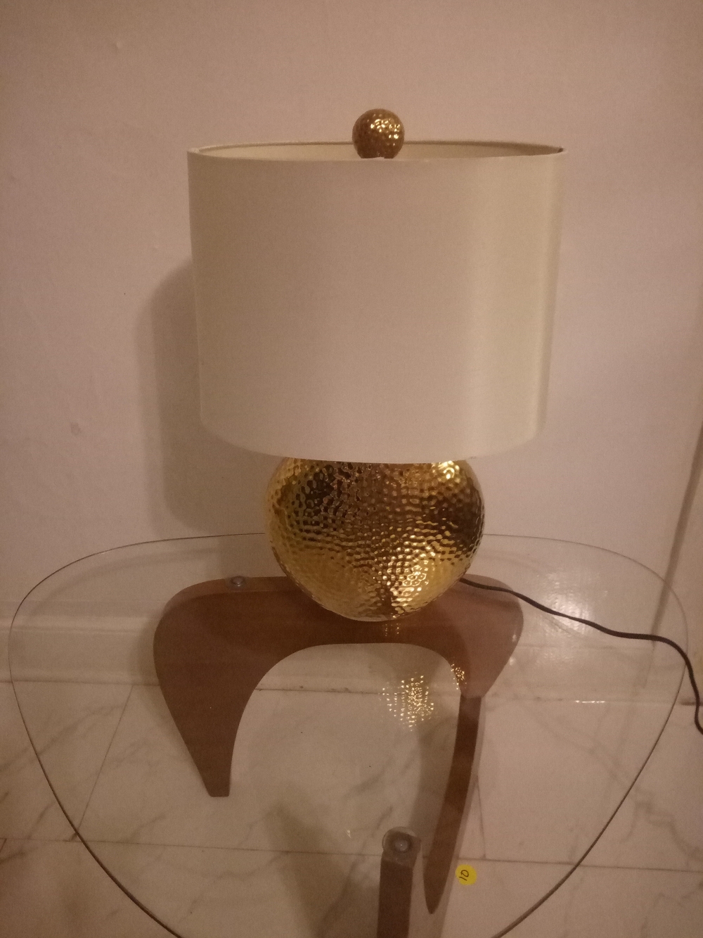 Hammered Gold Globe Table Lamp with White Drum Shade